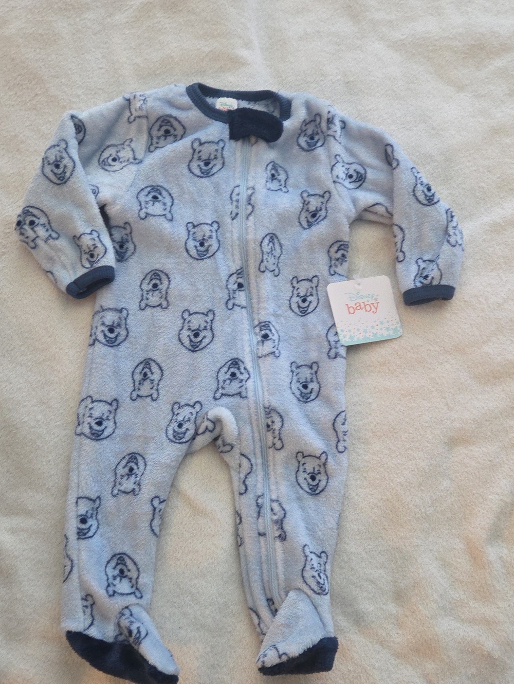 Disney Baby Light Blue Fleece Footed One-Piece with Bear Faces